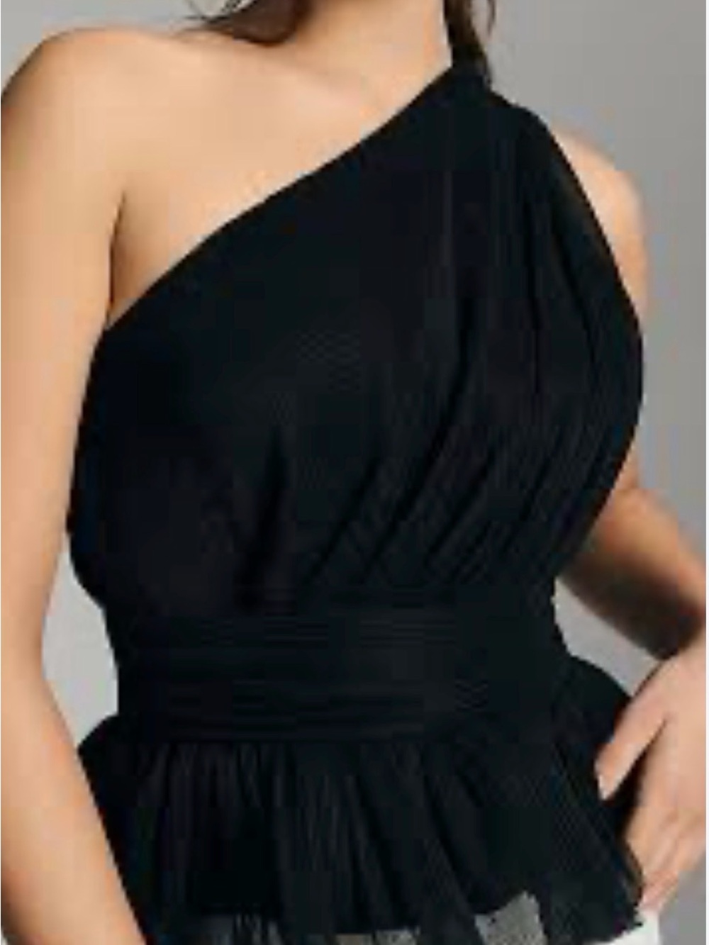 Endless Rose One-Shoulder Black Pleated Top